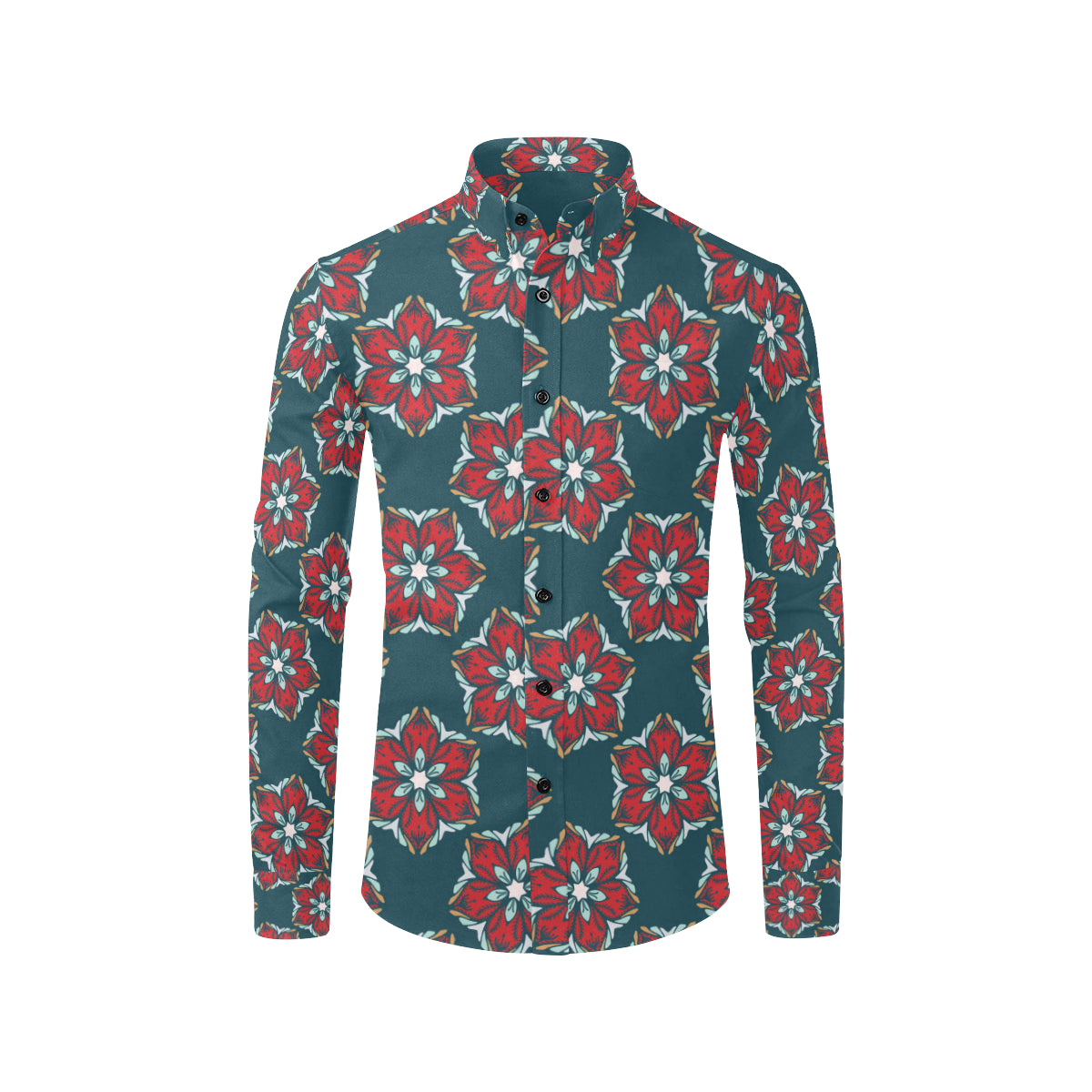 Poinsettia Pattern Print Design A03 Men's Long Sleeve Shirt