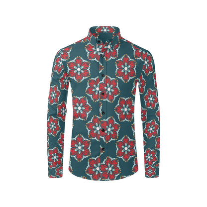 Poinsettia Pattern Print Design A03 Men's Long Sleeve Shirt