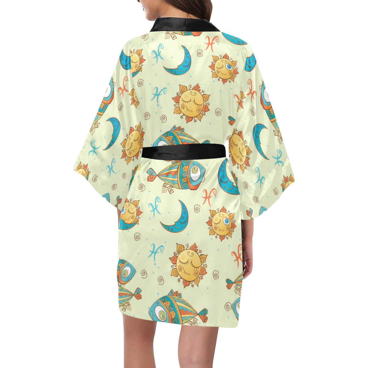 Pisces Pattern Print Design A03 Women's Short Kimono