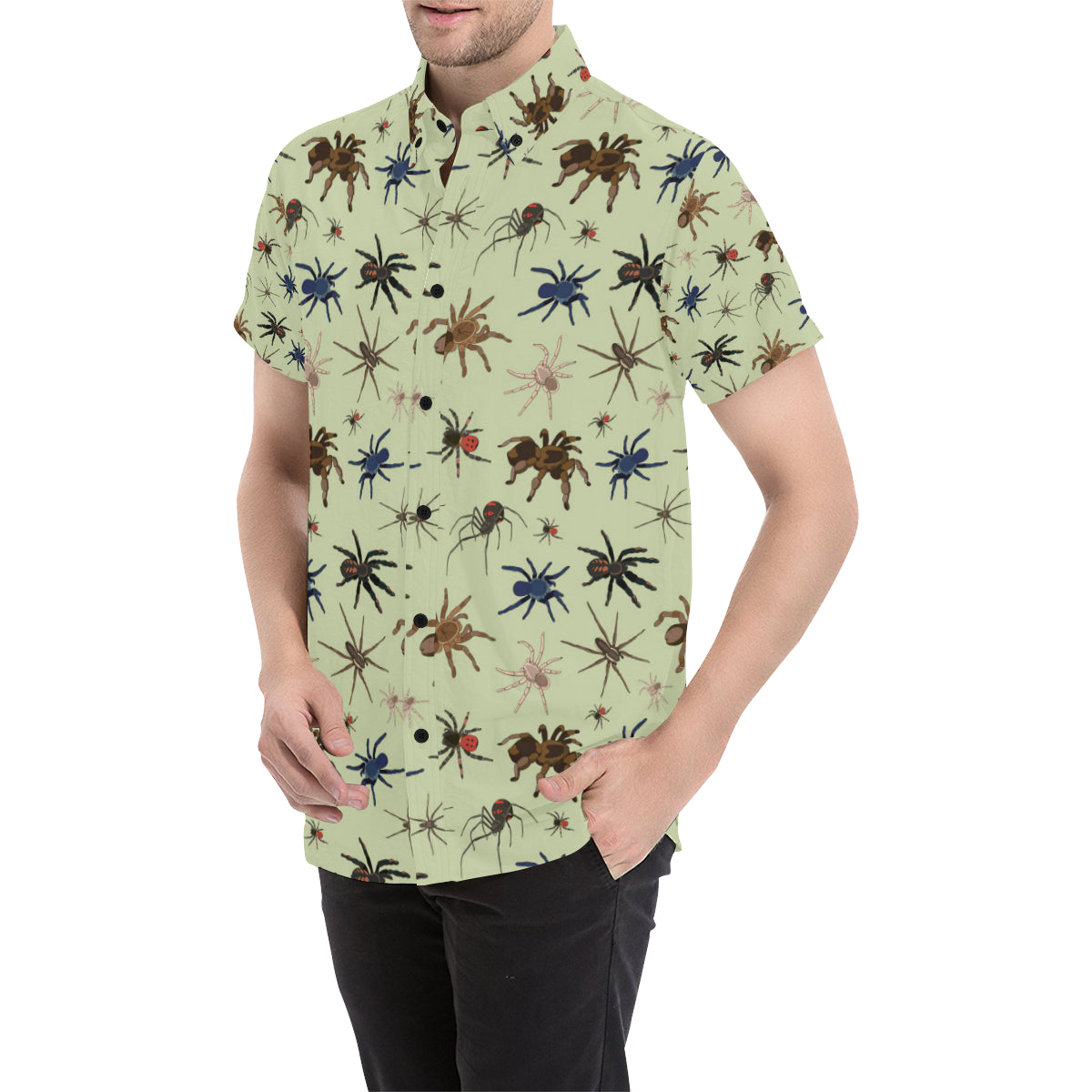 Tarantula Pattern Print Design 02 Men's Short Sleeve Button Up Shirt