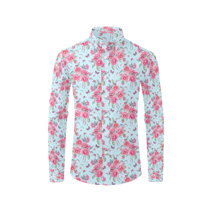 Camellia Pattern Print Design 01 Men's Long Sleeve Shirt