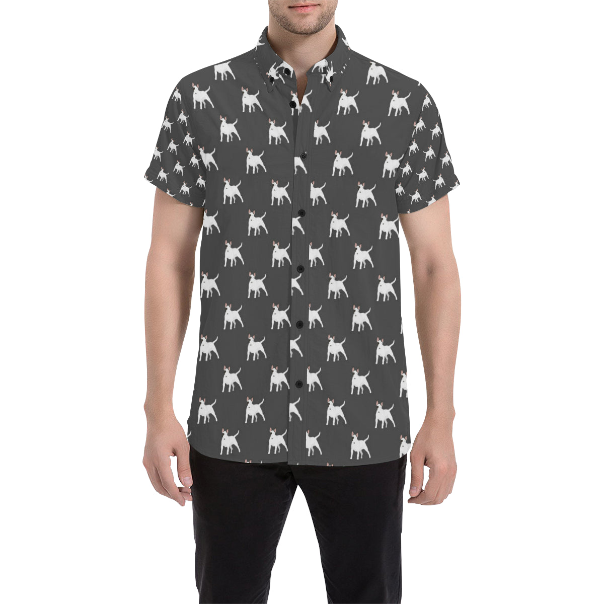 Bull Terriers Pattern Print Design 02 Men's Short Sleeve Button Up Shirt