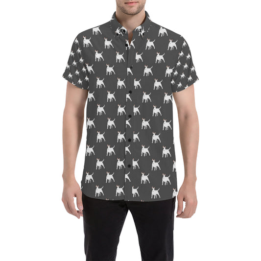 Bull Terriers Pattern Print Design 02 Men's Short Sleeve Button Up Shirt