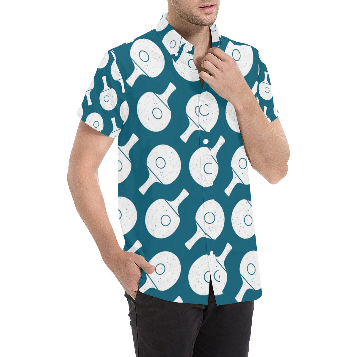 Ping Pong Pattern Print Design A02 Men's Short Sleeve Button Up Shirt