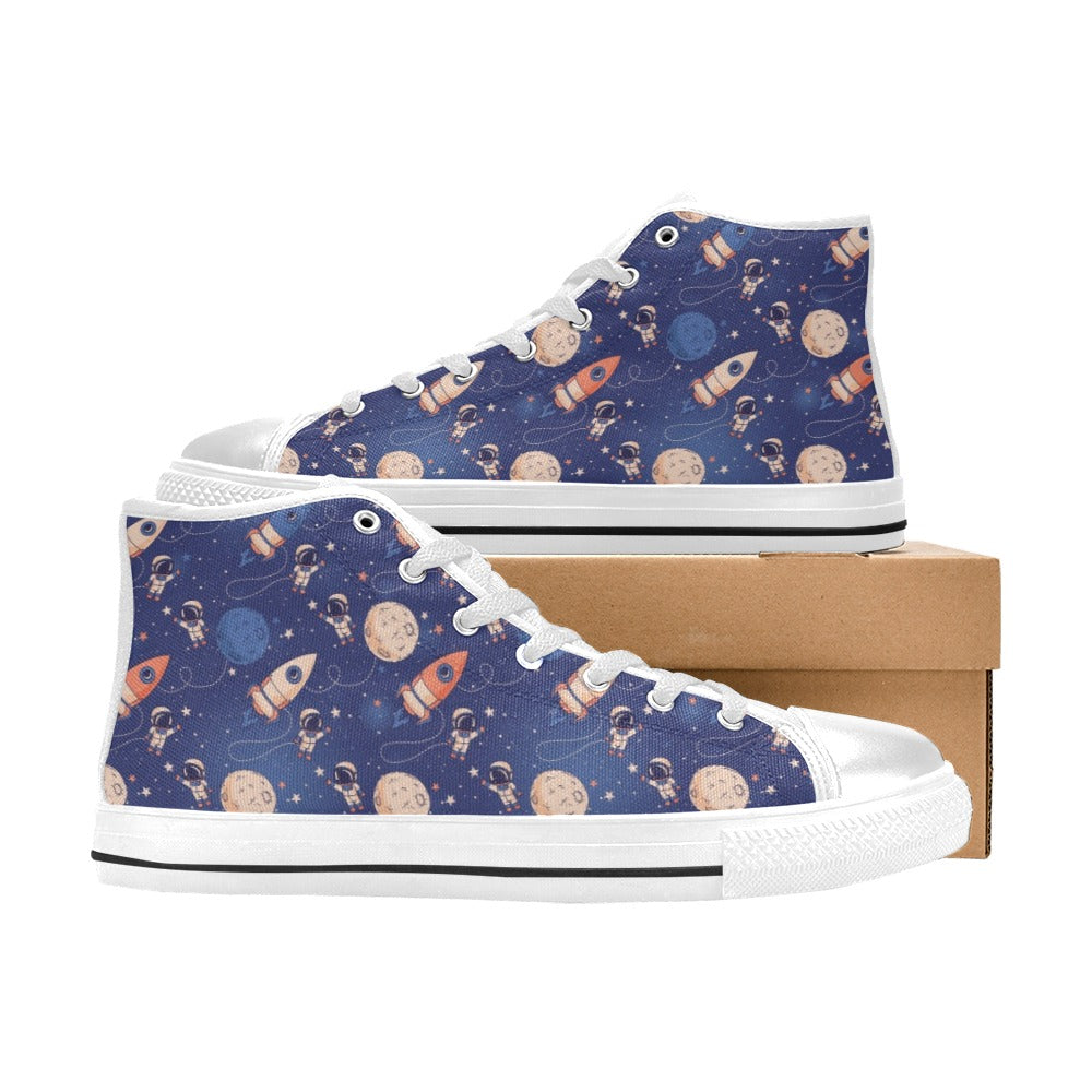Space Astronaut Rocket Print Design LKS304 High Top Women's White Shoes