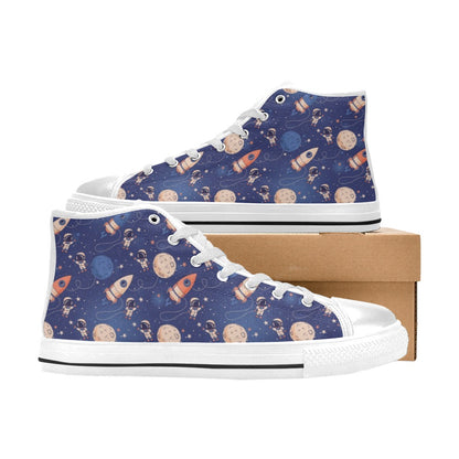 Space Astronaut Rocket Print Design LKS304 High Top Women's White Shoes