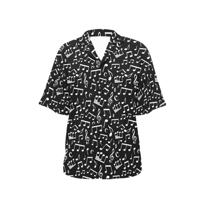 Music Note Black white Themed Print Women's Hawaiian Shirt