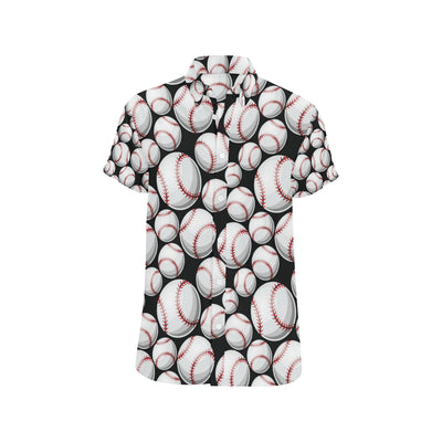 Baseball Black Background Men's Short Sleeve Button Up Shirt