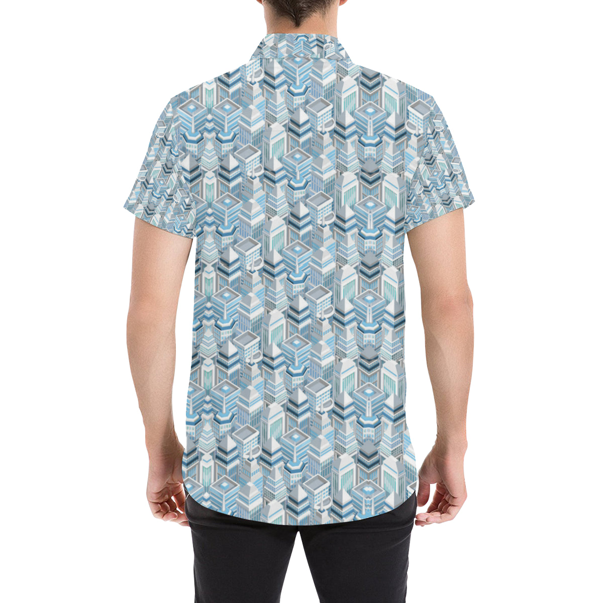 City  Pattern Print Design 03 Men's Short Sleeve Button Up Shirt