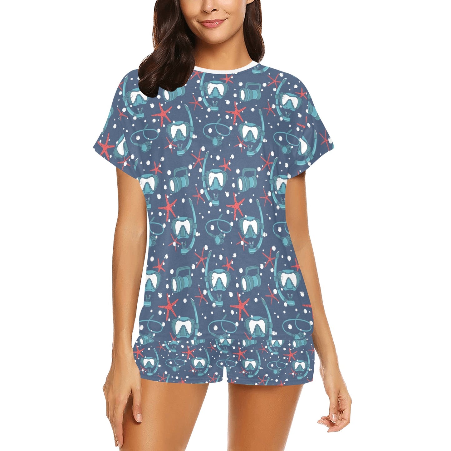Scuba Equipment Print Design LKS302 Women's Short Pajama Set