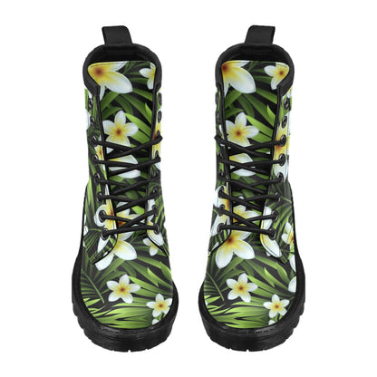 White Plumeria Pattern Print Design PM06 Women's Boots