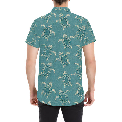 Sea Turtle Pattern Print Design T02 Men's Short Sleeve Button Up Shirt