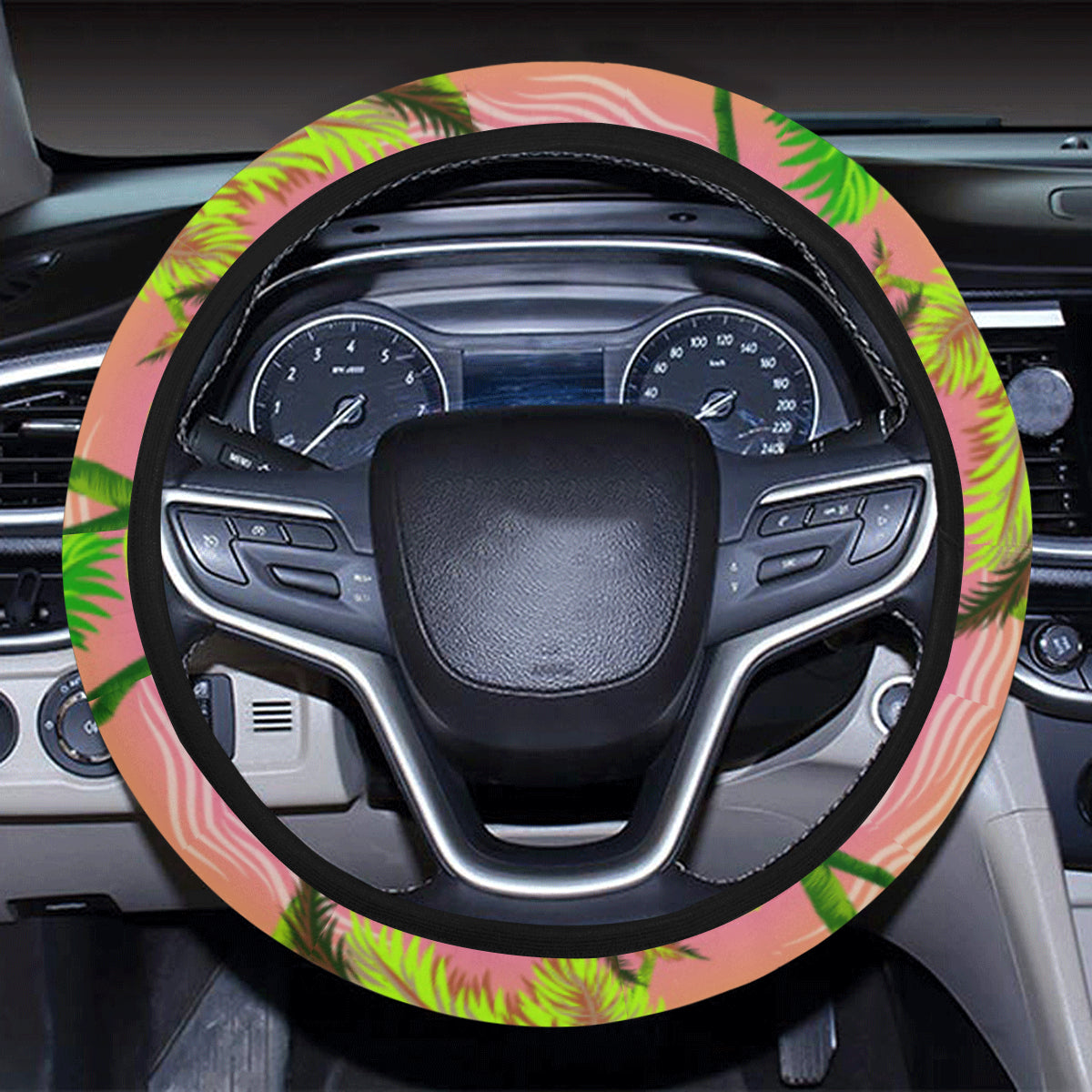 Palm Tree Rainbow Pattern Steering Wheel Cover with Elastic Edge