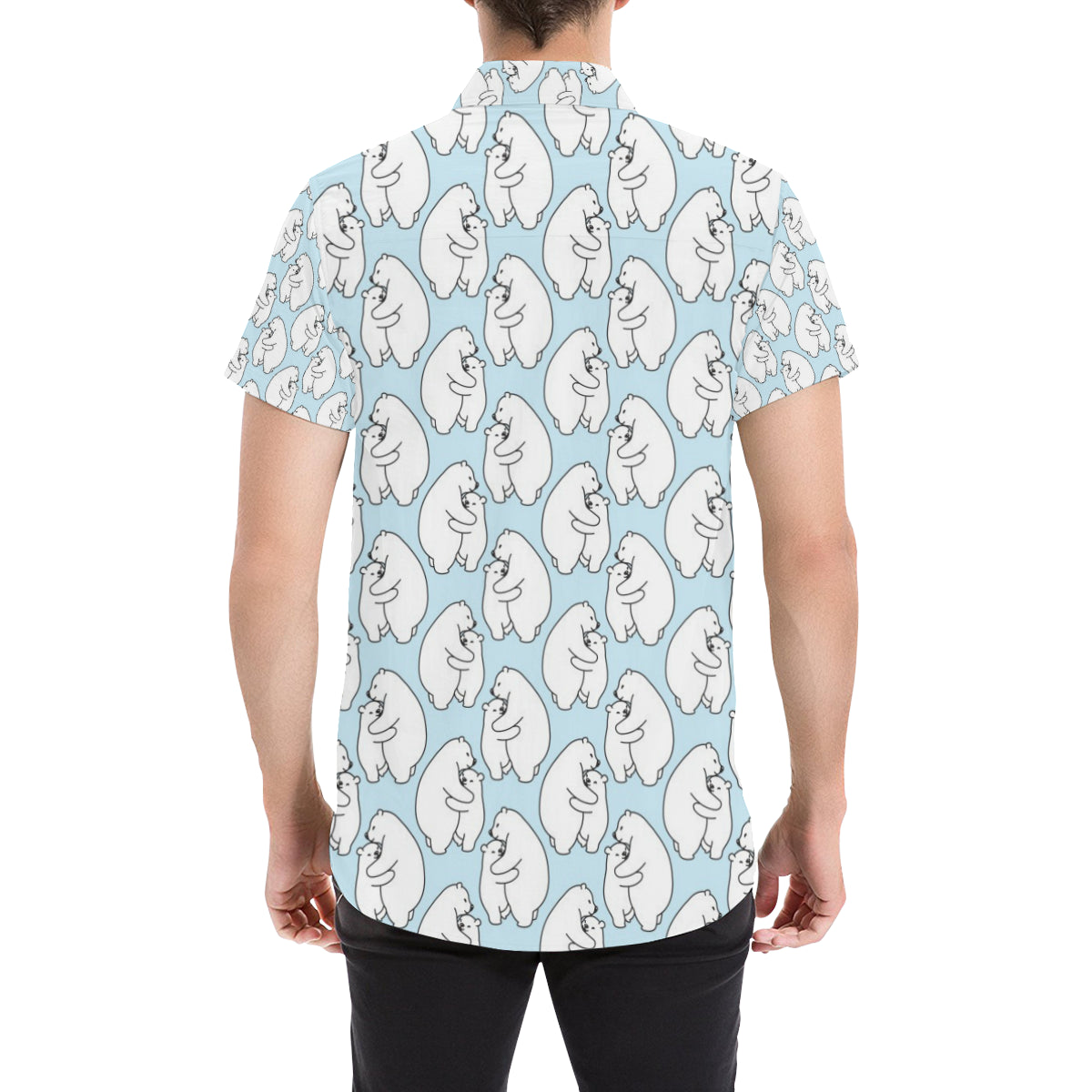 Polar Bear Pattern Print Design PB08 Men's Short Sleeve Button Up Shirt