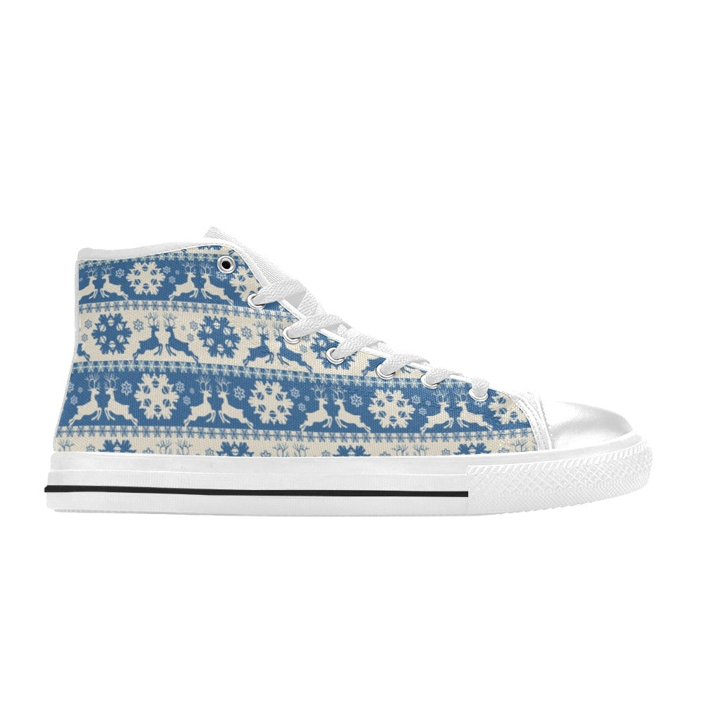 Reindeer Print Design LKS401 High Top Women's White Shoes