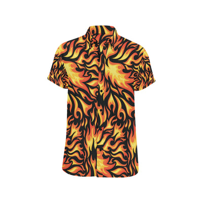 Flame Fire Design Pattern Men's Short Sleeve Button Up Shirt