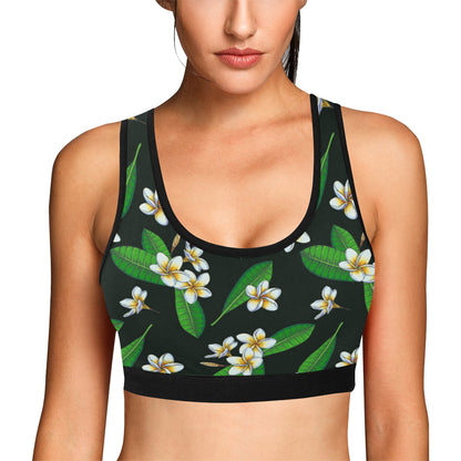 White Plumeria Pattern Print Design PM023 Sports Bra