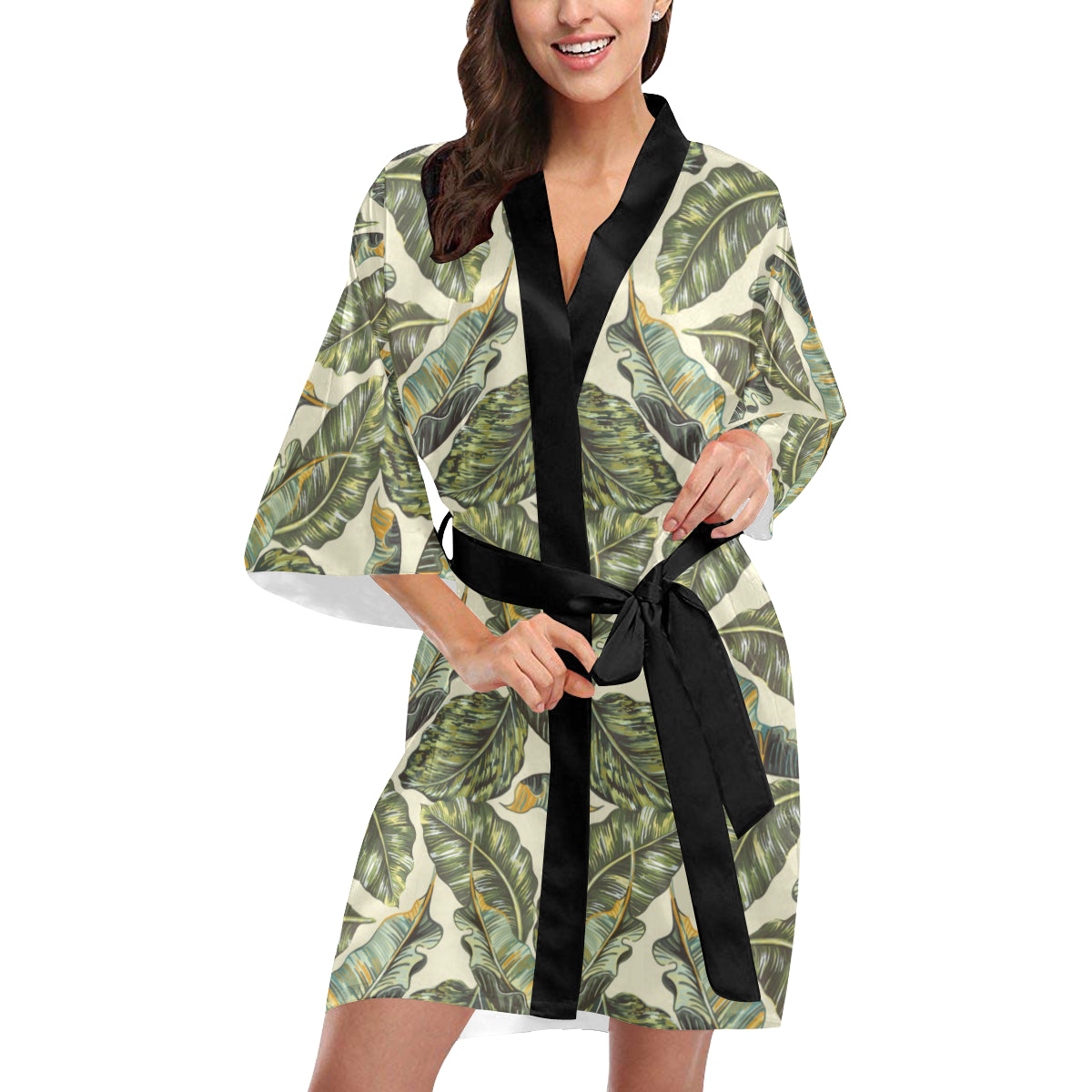 Banana Leaf Pattern Print Design BL08 Women's Short Kimono