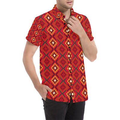 Aztec Pattern Print Design 06 Men's Short Sleeve Button Up Shirt