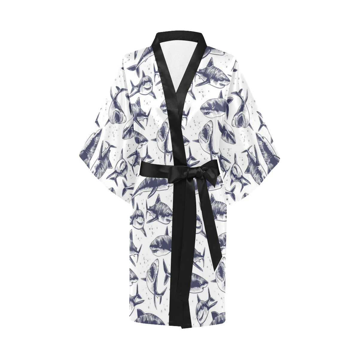 Great White Shark Pattern Print Design 02 Women's Short Kimono