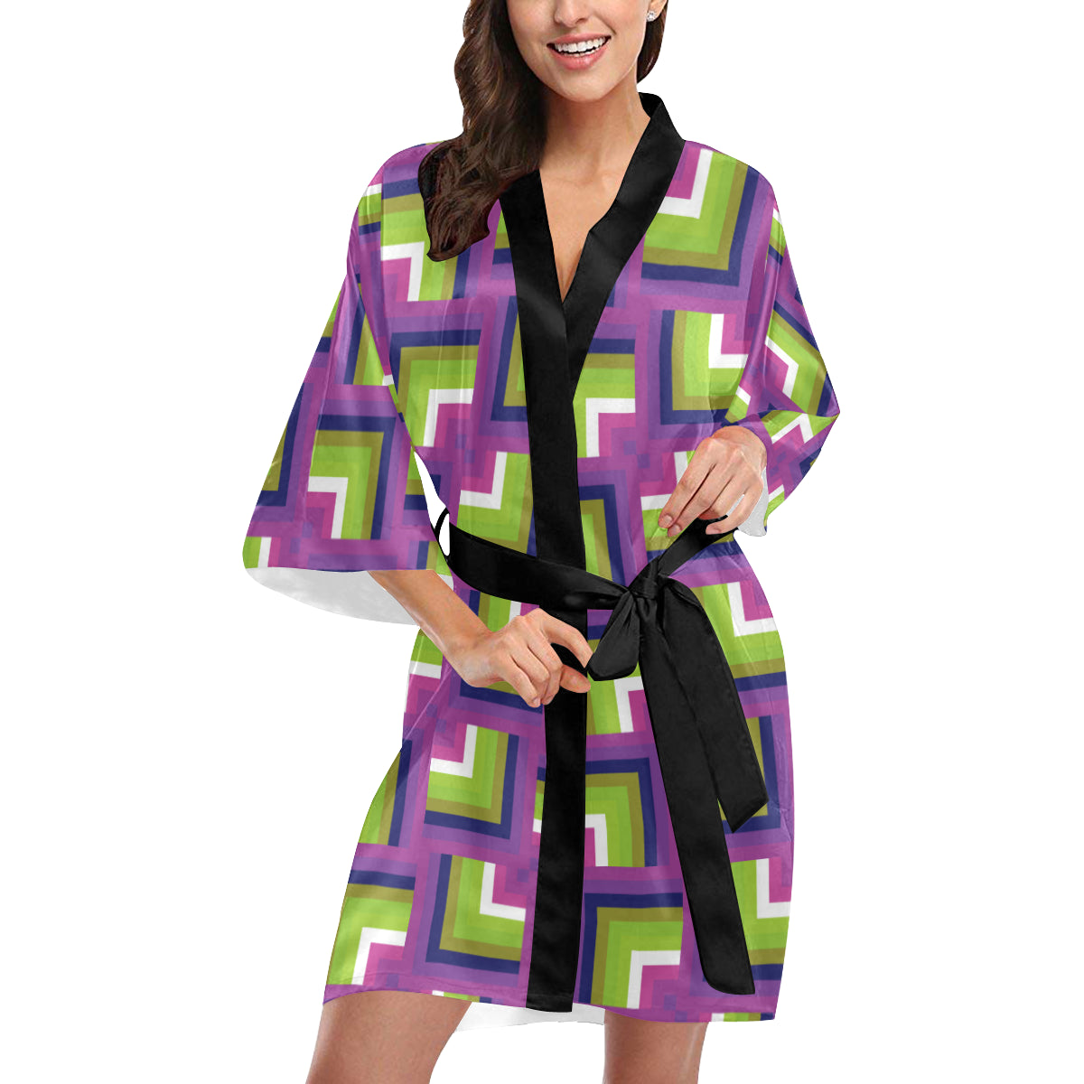 Optical illusion Pattern Print Design A05 Women's Short Kimono