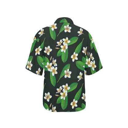 White Plumeria Pattern Print Design PM023 Women's Hawaiian Shirt