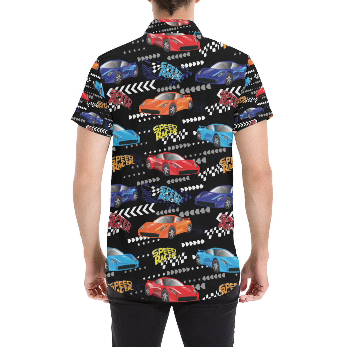 Racing Pattern Print Design A05 Men's Short Sleeve Button Up Shirt
