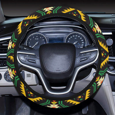 Kente Green Design African Print Steering Wheel Cover with Elastic Edge