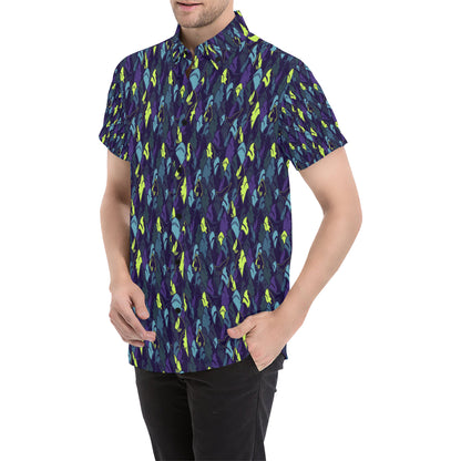 Shark Neon color Print Men's Short Sleeve Button Up Shirt
