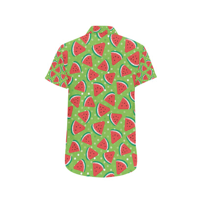 Watermelon Pattern Print Design WM05 Men's Short Sleeve Button Up Shirt