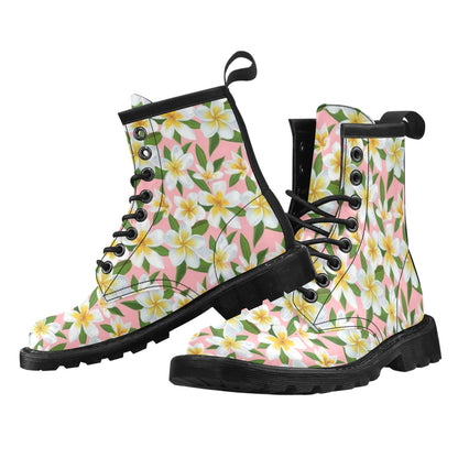 White Plumeria Pattern Print Design PM011 Women's Boots