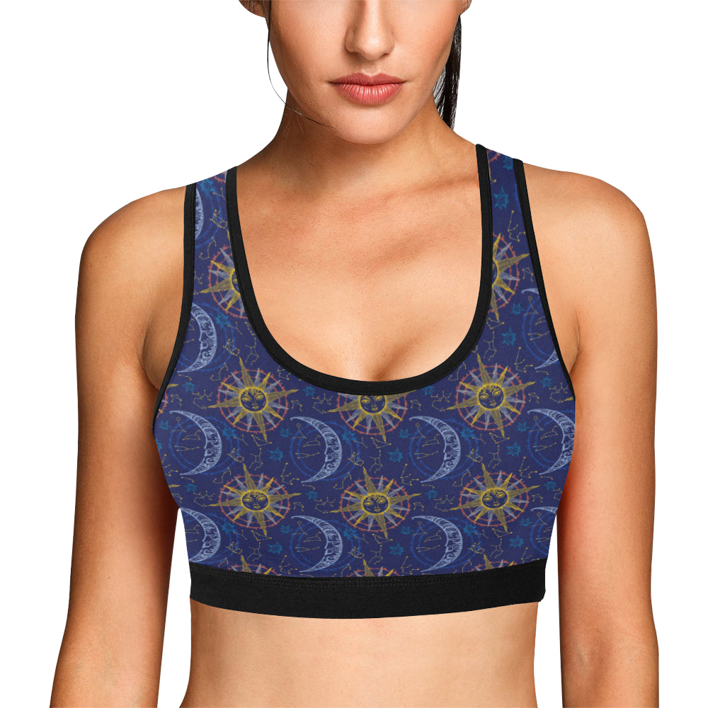 Celestial Moon Sun Pattern Print Design 01 Sports Bra