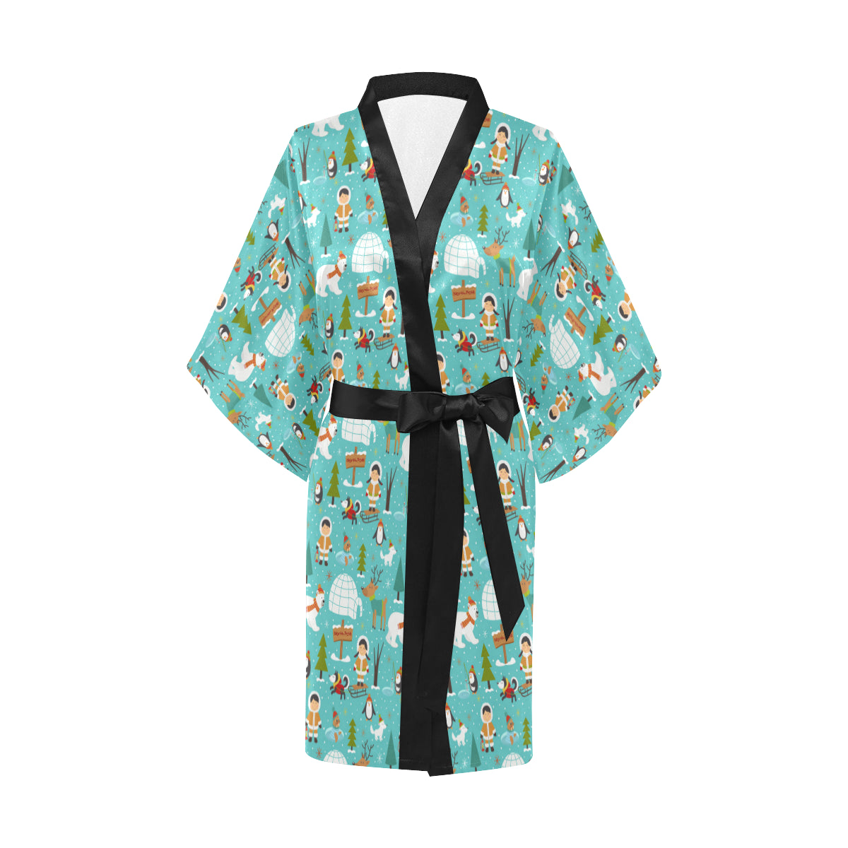 Eskimo Pattern Print Design 01 Women's Short Kimono