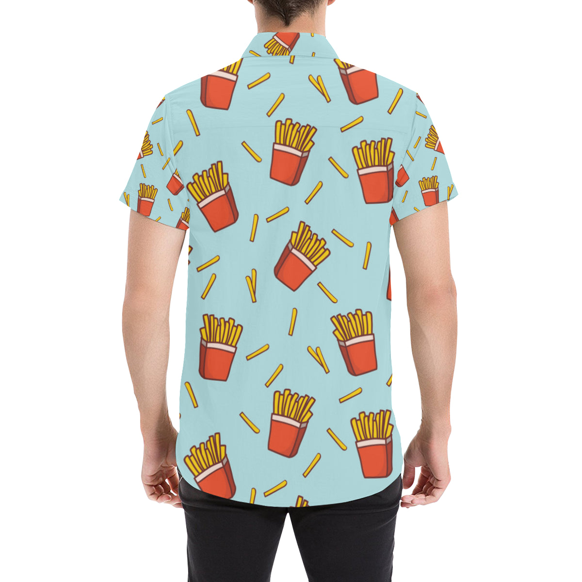 French Fried Pattern Print Design 02 Men's Short Sleeve Button Up Shirt