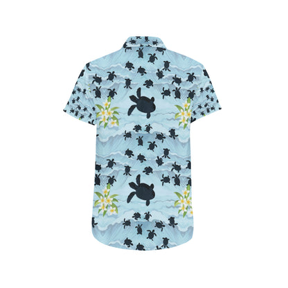 Sea Turtle Pattern Print Design T011 Men's Short Sleeve Button Up Shirt