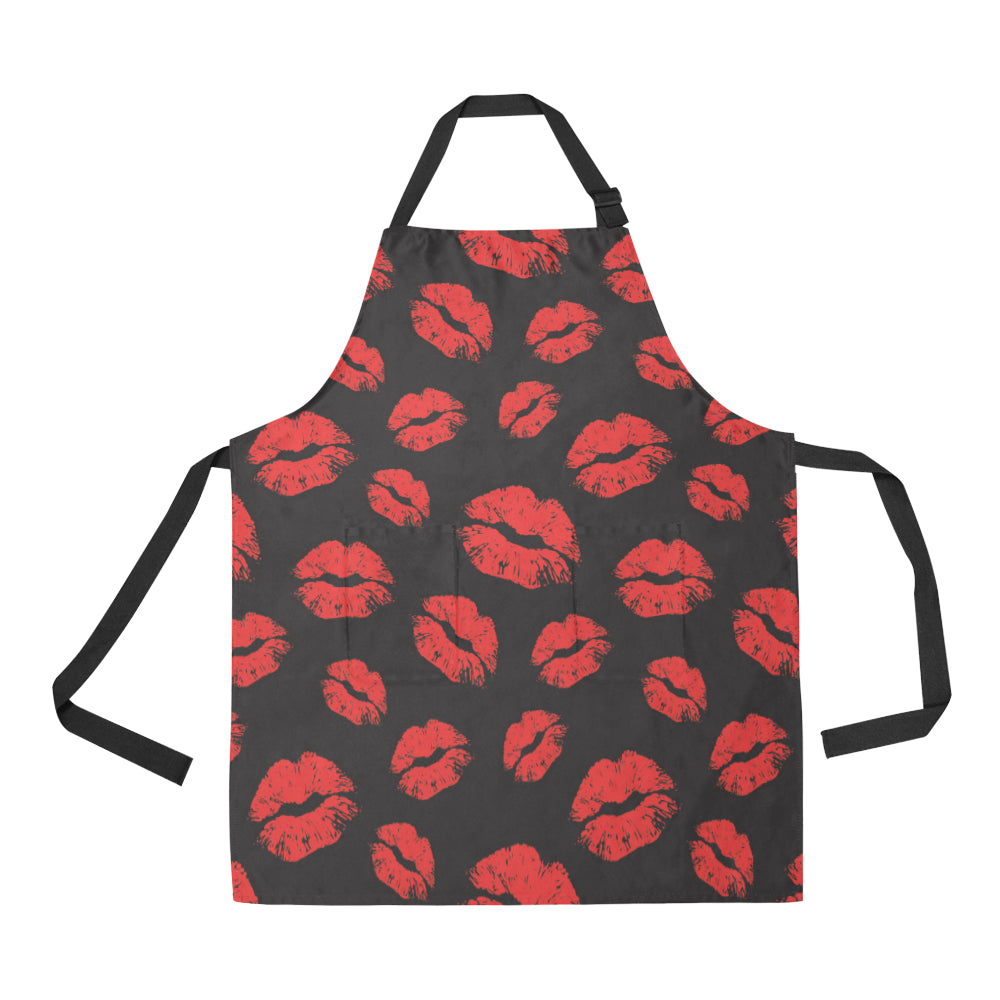 Lip Red Pattern Print Design 02 Apron with Pocket