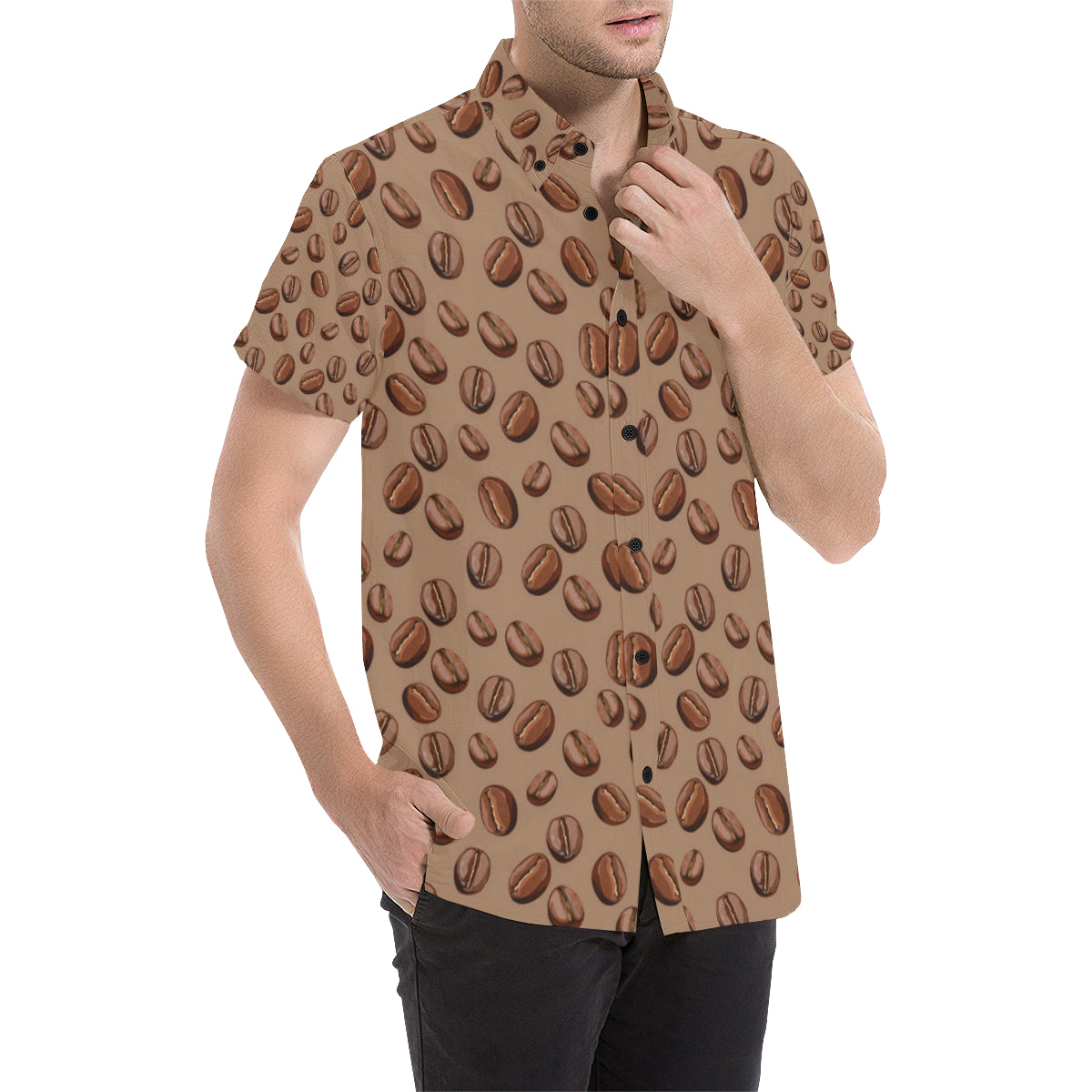 Coffee Pattern Print Design 07 Men's Short Sleeve Button Up Shirt