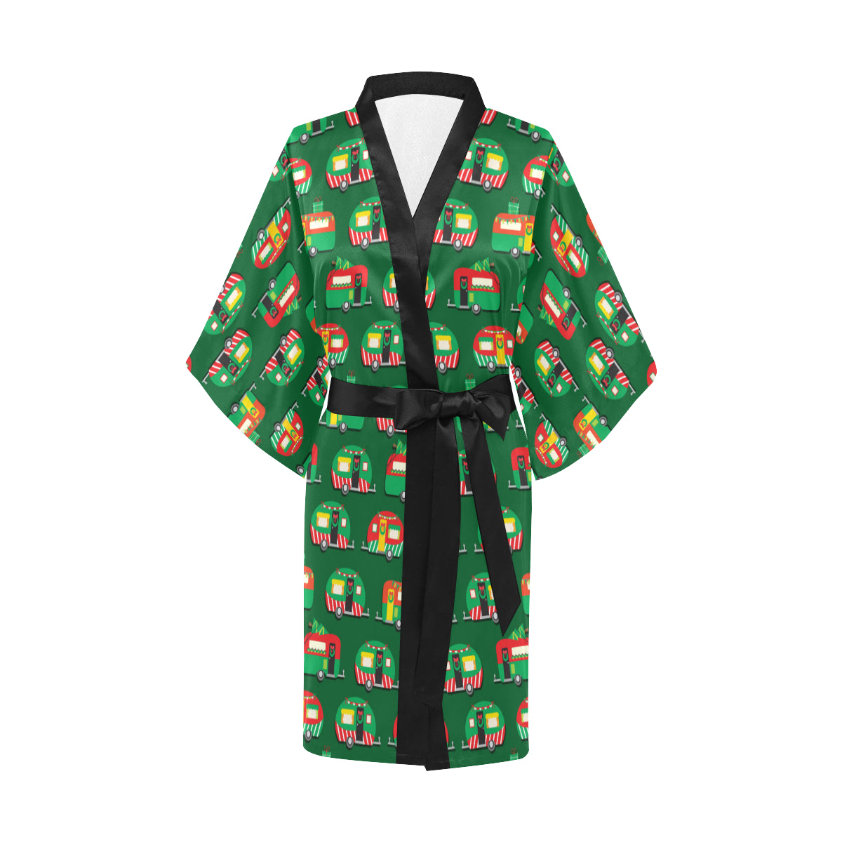 Camper Camping Christmas Themed Print Women's Short Kimono