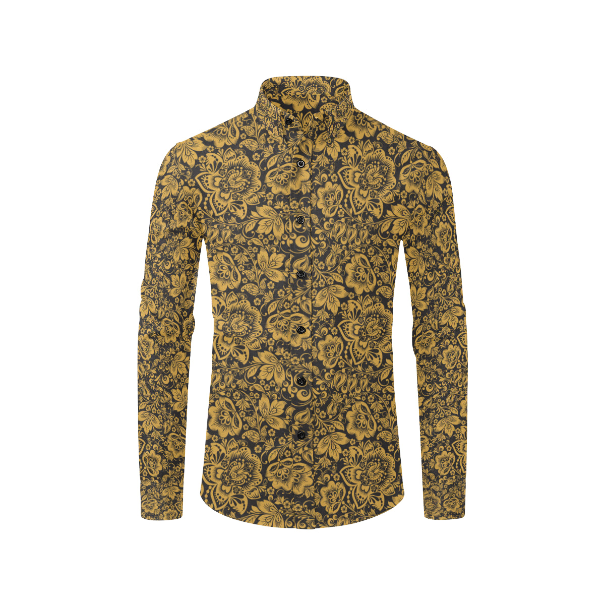 Brocade Gold Pattern Print Design 01 Men's Long Sleeve Shirt
