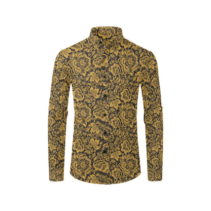 Brocade Gold Pattern Print Design 01 Men's Long Sleeve Shirt