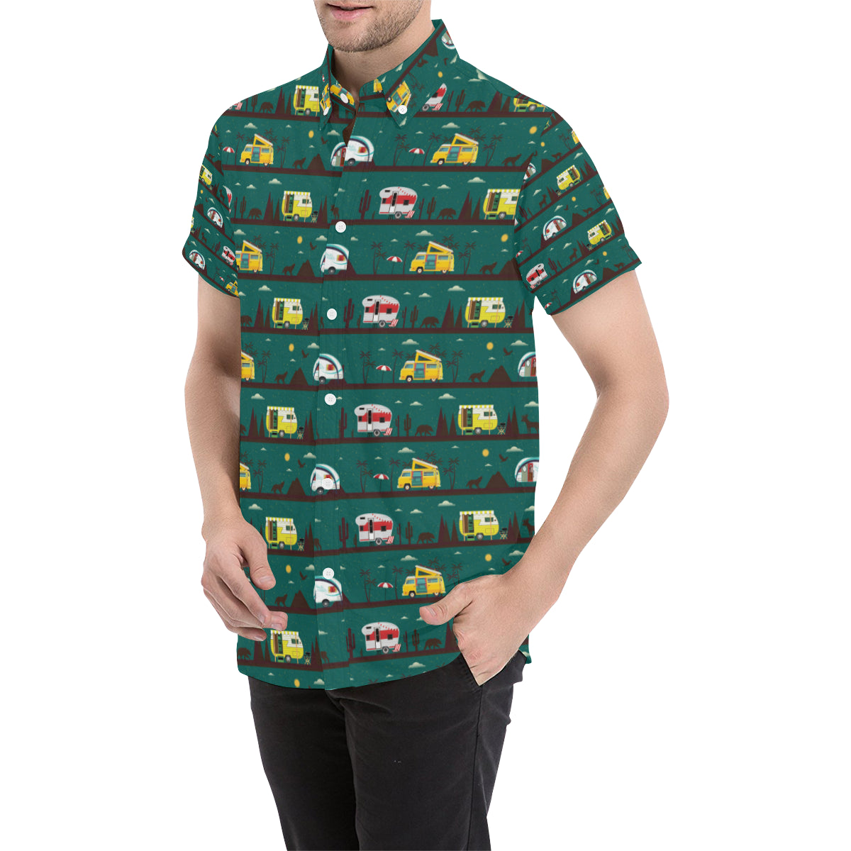 Camper Pattern Print Design 05 Men's Short Sleeve Button Up Shirt