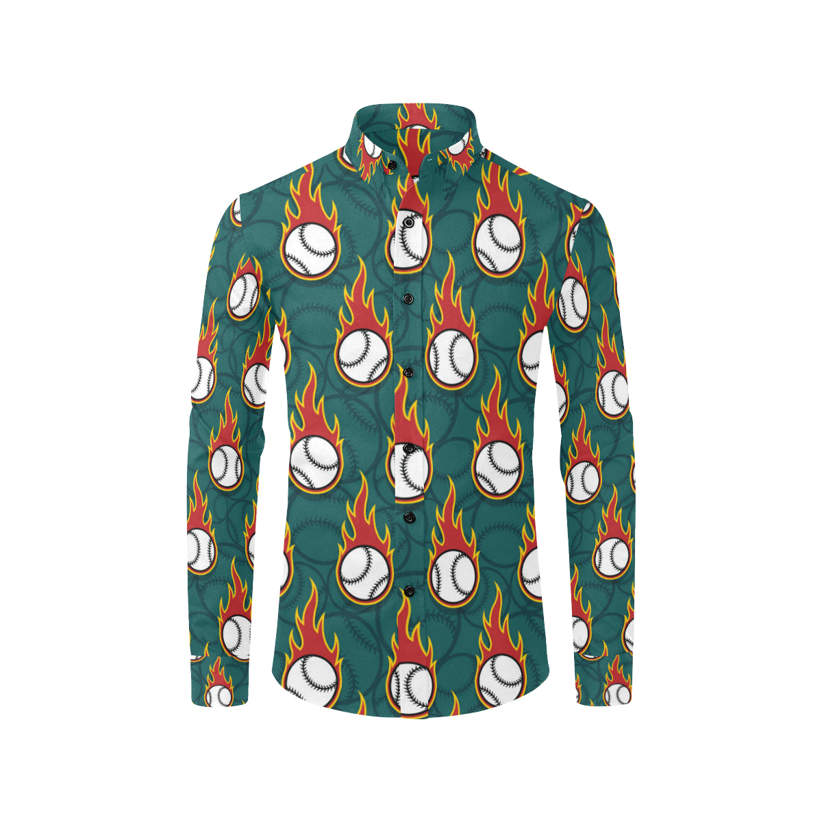 Baseball Fire Print Pattern Men's Long Sleeve Shirt