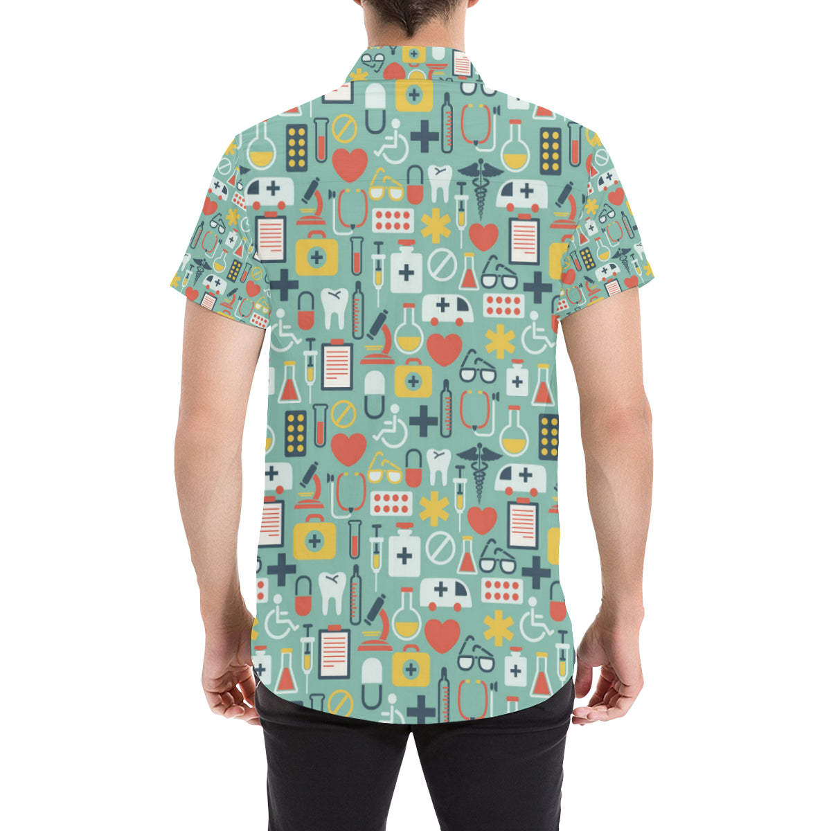 Medical Pattern Print Design 02 Men's Short Sleeve Button Up Shirt