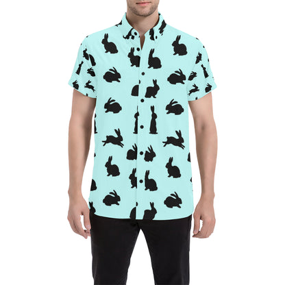 Rabbit Pattern Print Design RB010 Men's Short Sleeve Button Up Shirt