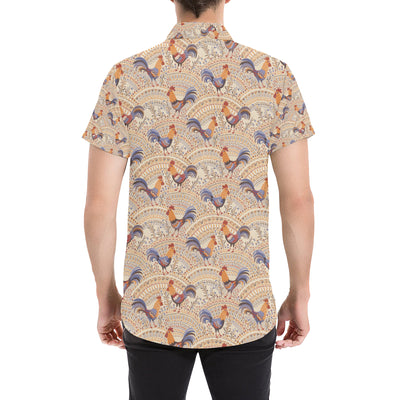 Chicken Boho Style Pattern Men's Short Sleeve Button Up Shirt