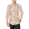 Bird Butterfly Pink Flower Print Pattern Men's Long Sleeve Shirt