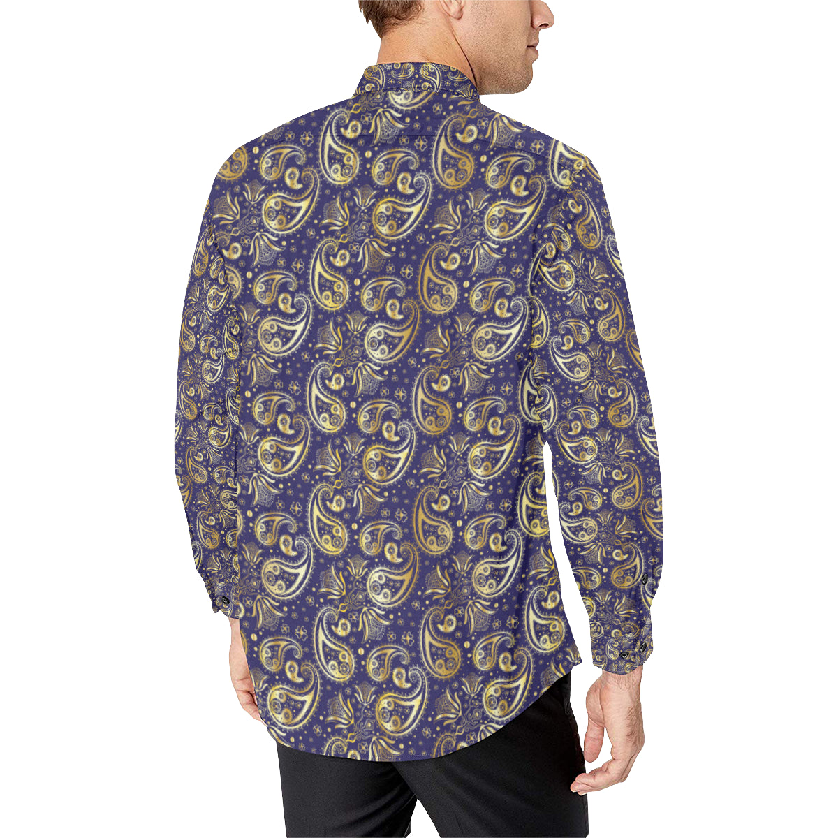 Paisley Blue Yellow Design Print Men's Long Sleeve Shirt