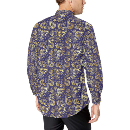 Paisley Blue Yellow Design Print Men's Long Sleeve Shirt