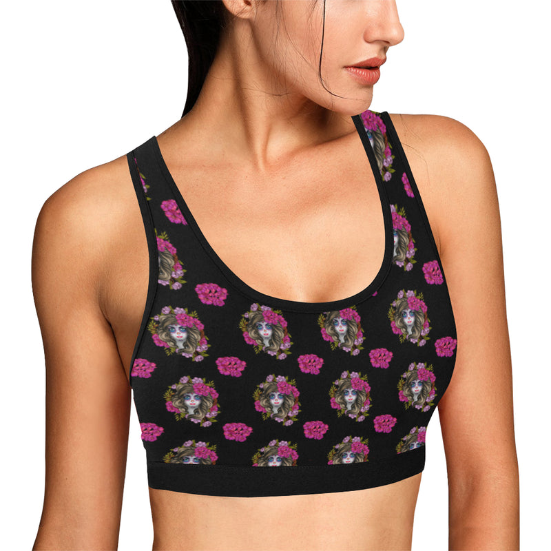 Day of the Dead Makeup Girl Sports Bra