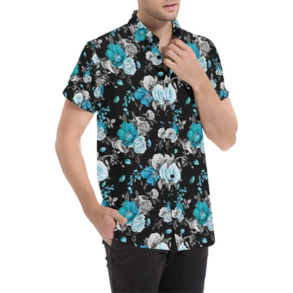 Rose Pattern Print Design A02 Men's Short Sleeve Button Up Shirt